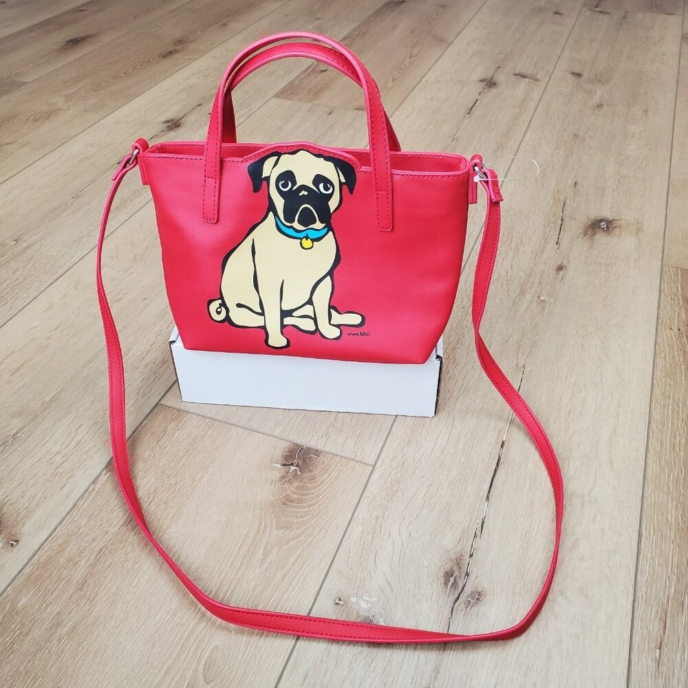 Marc Tetro Red Pug Dog Small Tote Crossbody Bag P… - image 1